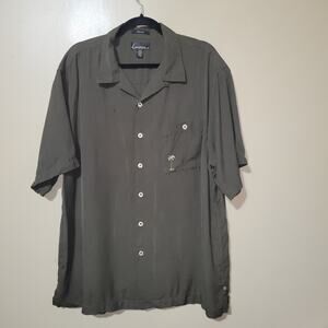 LUAU Men's Shirt Black XL 100% Silk Palm Tree Embroidered Camp Button Up Limited